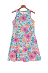 Mini vestido floral sin mangas con cuello redondo multicolor