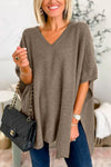 Slit V-Neck Half Sleeve Knit Top