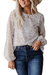 Blusa de manga larga con cuello redondo de leopardo