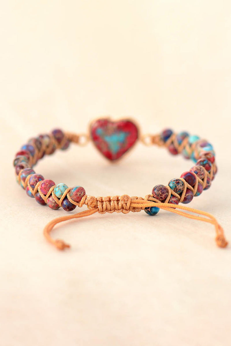 Pulsera de piedra natural hecha a mano en forma de corazón