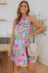 Mini vestido floral sin mangas con cuello redondo multicolor