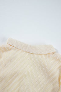 Apricot V Striped Sheer Puff Sleeve Surplice Knot Mini Dress