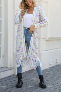 Cárdigan con dobladillo con flecos en la parte delantera abierta multicolor de tamaño completo con alas de ángel