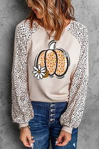 Pumpkin Graphic Round Neck Long Sleeve Top