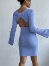 Backless Round Neck Long Sleeve Sweater Dress