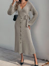 Perfee Ribbed Tied Surplice Long Sleeve Dress