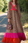 Leopard V-Neck Long Sleeve Maxi Dress