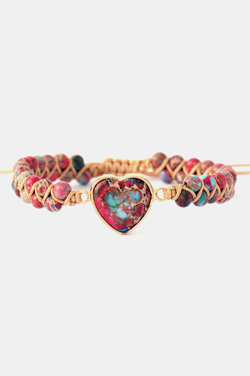 Pulsera de piedra natural hecha a mano en forma de corazón