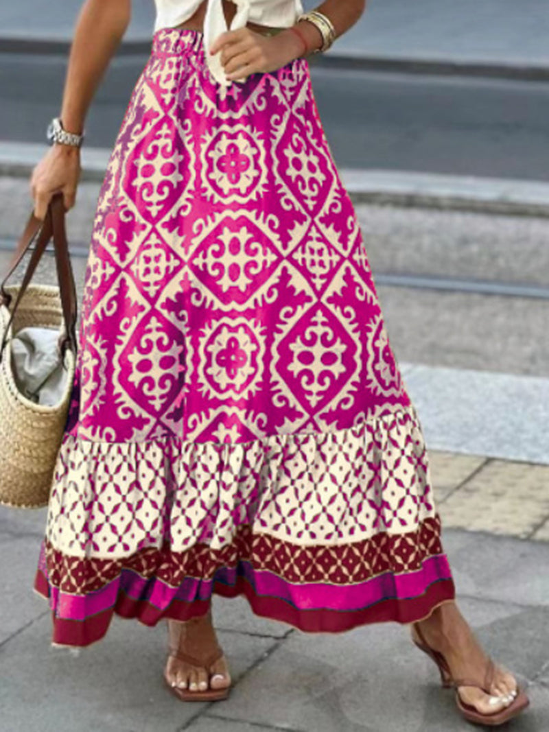 Geometric Elastic Waist Maxi Skirt