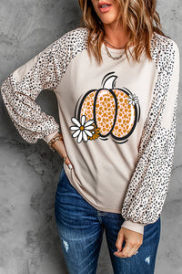 Top de manga larga con cuello redondo y gráfico de calabaza