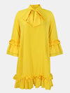 Frill Tie Neck Three-Quarter Sleeve Dress