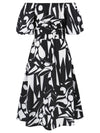 Printed Off-Shoulder Balloon Sleeve Dress