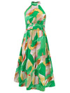 Ruched Printed Halter Neck Sleeveless Dress