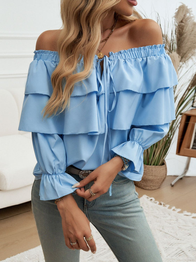 Devine Off-Shoulder Flounce Sleeve Blouse