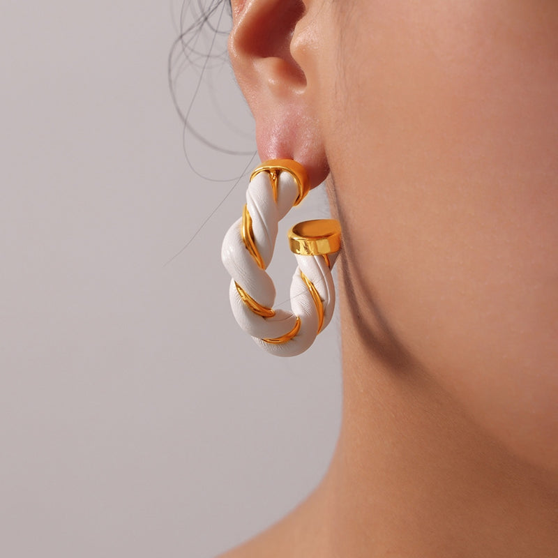 Twisted Leather Rope C-Hoop Earrings