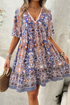 Devine Printed V-Neck Half Sleeve Mini Dress