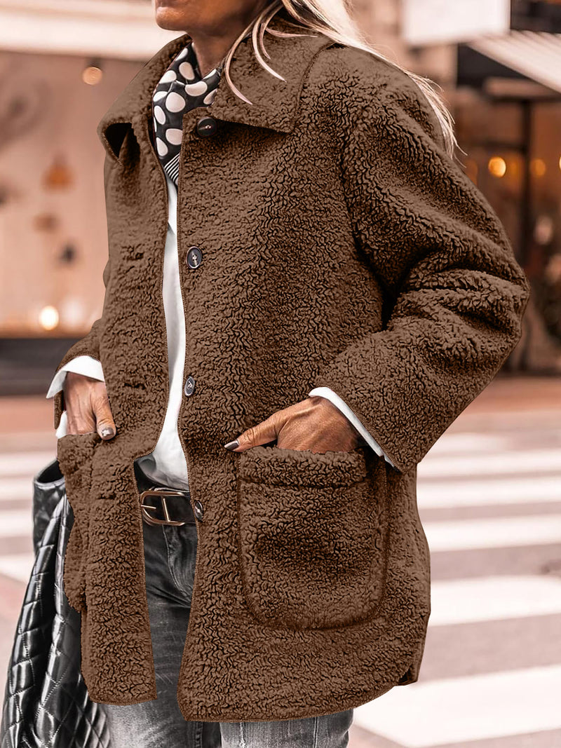 Chaqueta de manga larga con cuello y cuello con bolsillo de sherpa