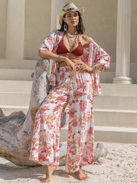 Printed Open Front Half Sleeve Top and Pants Set