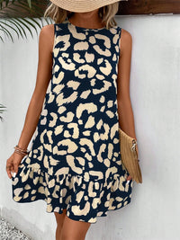 Tied Leopard Round Neck Tank Dress