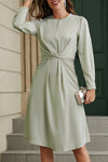 Green Twist Front Tie Back Long Sleeve Satin Dress