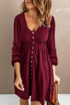 Fiery Red Button Up High Waist Long Sleeve Dress