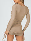 Drawstring Ruched Long Sleeve Mini Dress