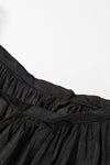 Black Tie V Neck Pleated Puff Sleeve Satin Blouse