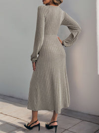 Perfee Ribbed Tied Surplice Long Sleeve Dress