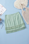 Green Tiered Tassel Zip-up High Waist Mini Skirt