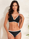 Conjunto de bikini con escote en V y ribete en contraste