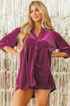 Pitaya Pink 3/4 Sleeve Tunic Babydoll Velvet Shirt