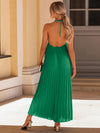 Backless Pleated Halter Neck Dress