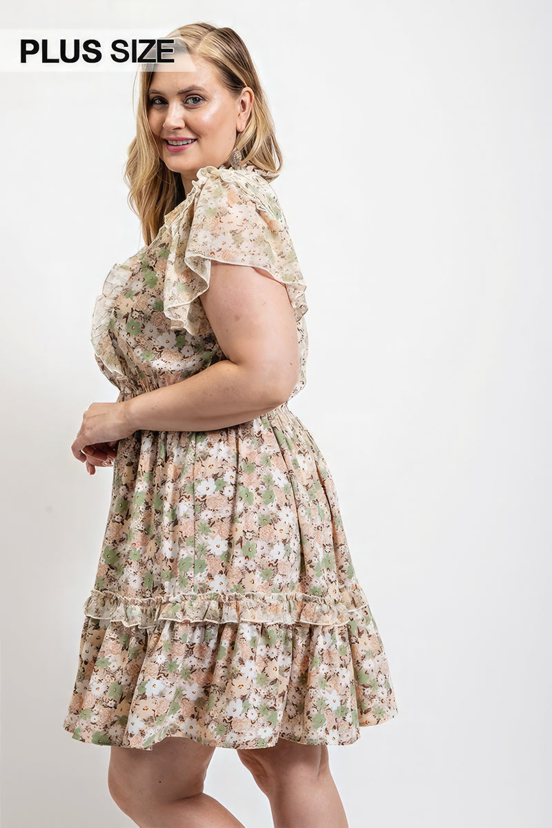 Vestido con detalle de volantes y estampado floral con cintura elástica