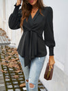 Devine Smocked Surplice Long Sleeve Blouse