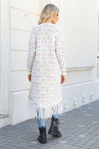 Cárdigan con dobladillo con flecos en la parte delantera abierta multicolor de tamaño completo con alas de ángel