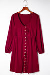 Fiery Red Button Up High Waist Long Sleeve Dress