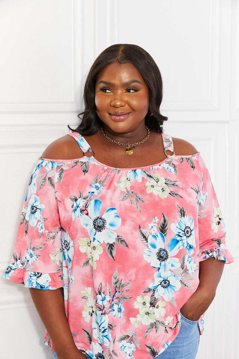 Sew In Love Full Size Fresh Take  Floral Cold-Shoulder Top