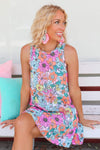 Mini vestido floral sin mangas con cuello redondo multicolor