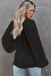 Black Tie V Neck Pleated Puff Sleeve Satin Blouse