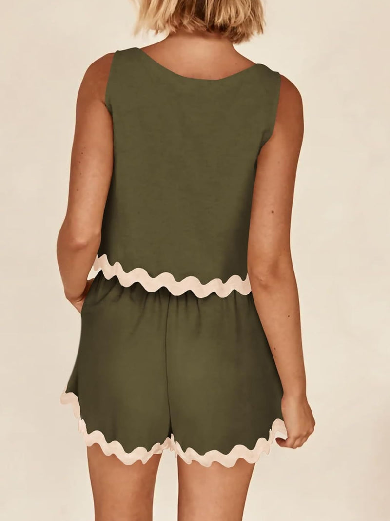 Contrast Trim Sleeveless Top and Shorts Set