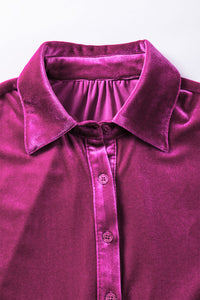 Pitaya Pink 3/4 Sleeve Tunic Babydoll Velvet Shirt