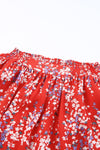 Fiery Red Multicolor Floral Ruffled Crop Top and Maxi Skirt Set