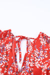 Fiery Red Multicolor Floral Ruffled Crop Top and Maxi Skirt Set