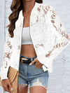 Sheer Lace Zip Up Long Sleeve Jacket