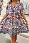 Devine Printed V-Neck Half Sleeve Mini Dress