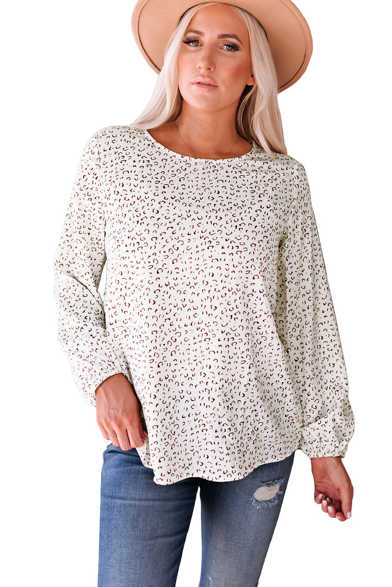 Blusa de manga larga con cuello redondo de leopardo