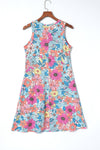 Mini vestido floral sin mangas con cuello redondo multicolor