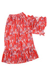 Fiery Red Multicolor Floral Ruffled Crop Top and Maxi Skirt Set