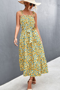 Floral Tie-Shoulder Belted Dress