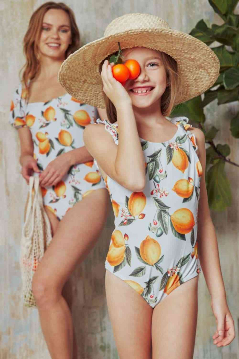 Traje de baño de una pieza con mangas abullonadas Salty Air de Marina West Swim en naranja cítrico